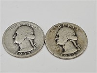 2- 1932 Washington Silver Quarter Coins