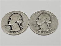 2- 1936 D Washington Silver Quarter Coins