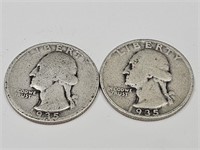 2- 1935 Washington Silver Quarter Coins