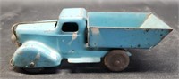 Vintage metal blue toy truck.