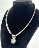 925 Silver Omega Necklace w/ 925 CZ Pendant