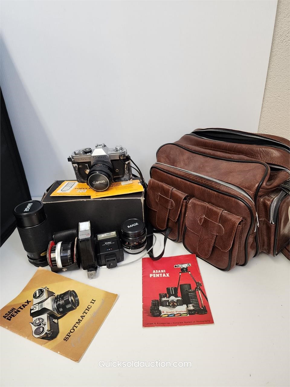 Vintage Canon Camera, Case, Multiple Lenses, Flash