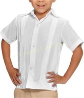 Kids Boys Linen Guayabera Shirts Short Sleeve 4-6