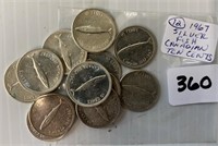 12 Canadian Silver 1967 Fish Ten Cents Coins