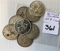 8 Silver Canadian  25 Cents Coins