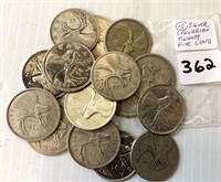 15 Canadian Silver 25 Cents Coins