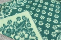 Vintage Green Floral Wool Blanket