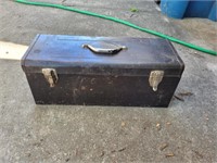 Vintage metal 22-in tool box with contents