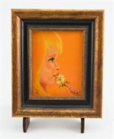 Hand painted oil on board of Child with flower