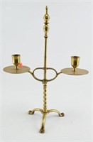 Turned brass tri-fed candelabra with adjustable