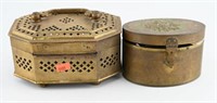 Brass cricket box and brass decorated hinged