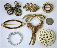 Vintage Brooches w Bows, Circles, Monet +