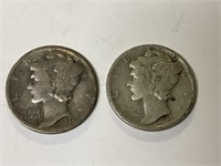 2 Mercury Dimes 90% Silver