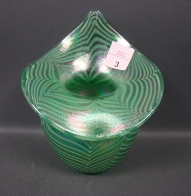 1979 Crider Green Stretch Pulled Feather JIP Vase