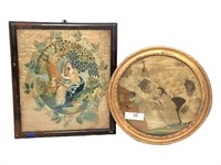 Two Antique Silk Embroidered Panels