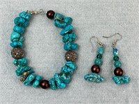 Raw Turquoise Stone Bracelet and Earrings