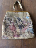 Large Vtg Courting couples tapestry handbag