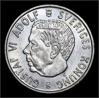 1959 TS Sweden 2 Kronor Silver KM# 827 Grades Sele
