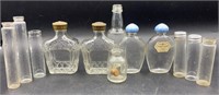 6 Vintage Glass Bottles & 6 Vintage Vials