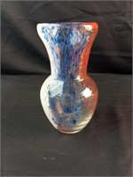 Red White and Blue Splatter Blown Glass Vase