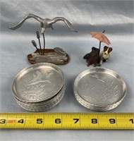 Pewter Flying Duck and Pewter Coasters (14) and