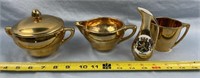 Gold Plated Covered Sugar Bowl and Three Creamers