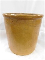 Brown stoneware crock, 8" tall, hairline crack