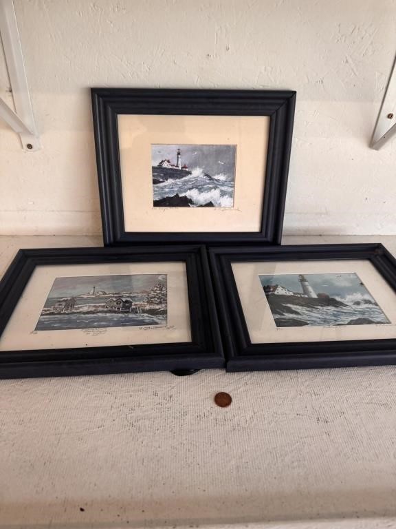 3 Signed, Framed & Matted Nautical Art Pieces