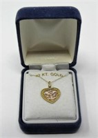 10K ROSE YELLOW GOLD HEART PENDANT WITH ANGEL: