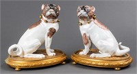 Dresden Porcelain Pug Dog Sculptures, Pair