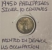 Philippines 1945D Silver 10 Centavos