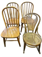 3 Oak Dining Chairs and Bentwood Rocker, some