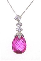 10 ct Diamond  and Pink Topaz14K Necklace