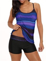 P3384   Tankini Swimsuit, Purple Print M