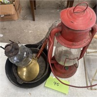 Cast Iron Skillet, Oil Lamp and Lantern