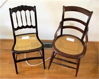 Lot, 2 vintage cane seat side chairs