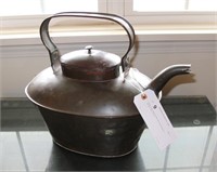 Early copper water kettle with lid stamped 2"