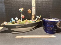 Fairy Garden and Blue Ceramic Elephant Flower Pot