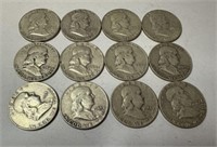 12 Franklin Half Dollars