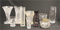 Ten various cut crystal/ art glass vases