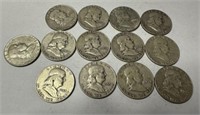 13 Franklin Half Dollars