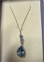 18" Sterling Silver 925 Pear Cut Blue topaz Genui