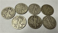 7 Walking Liberty Half Dollars