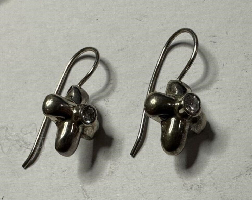 Sterling Silver 925 Cross Earrings with Bezel Set