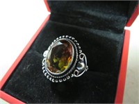 NEW BI-COLOR TOURMALINE RING STAMPED 925 SIZE 8