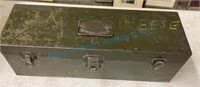 Vintage metal toolbox with tray