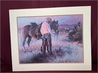 Unframed, cowboy, and horse print