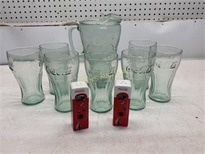 COCA-COLA PITCHER 7 GLASSES  SALT AND PEPPER