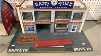 Vintage toy car service station with a