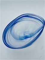 Large Handblown MC Murano Style Blue Swirl Bowl